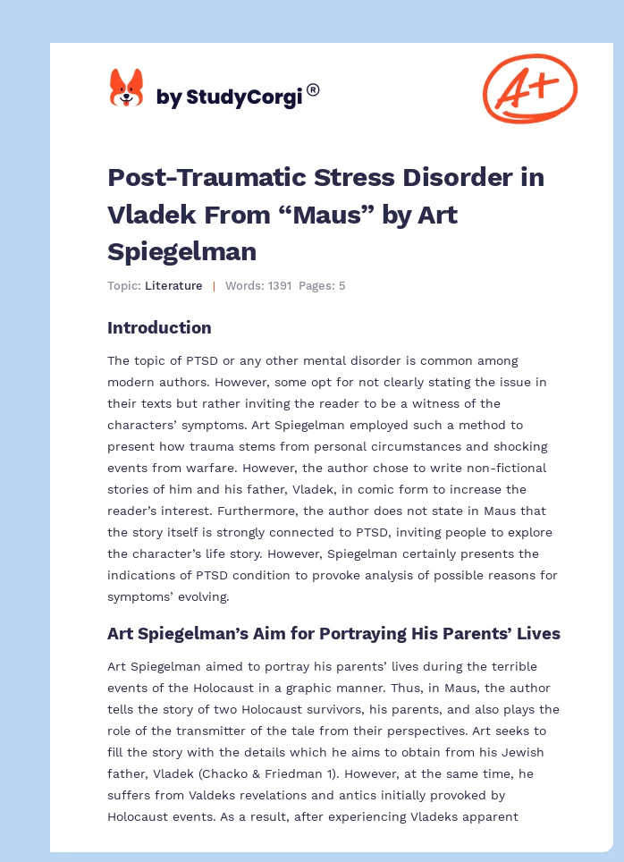 Post-Traumatic Stress Disorder in Vladek From “Maus” by Art Spiegelman. Page 1