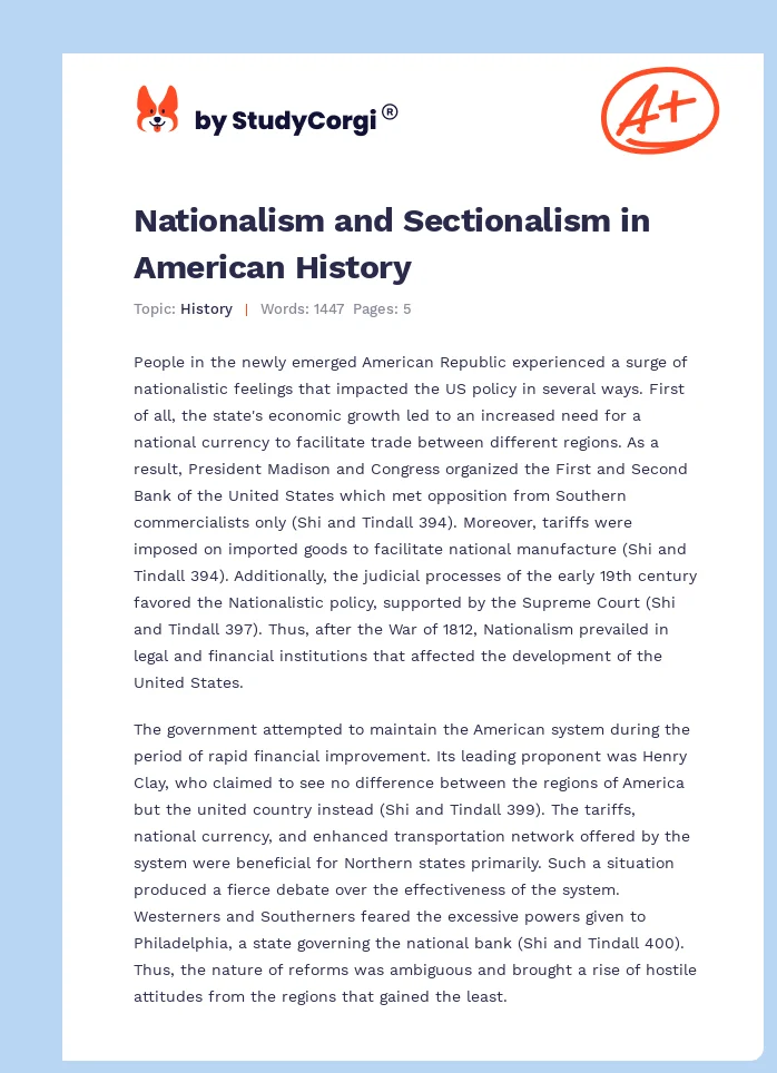 Nationalism and Sectionalism in American History. Page 1