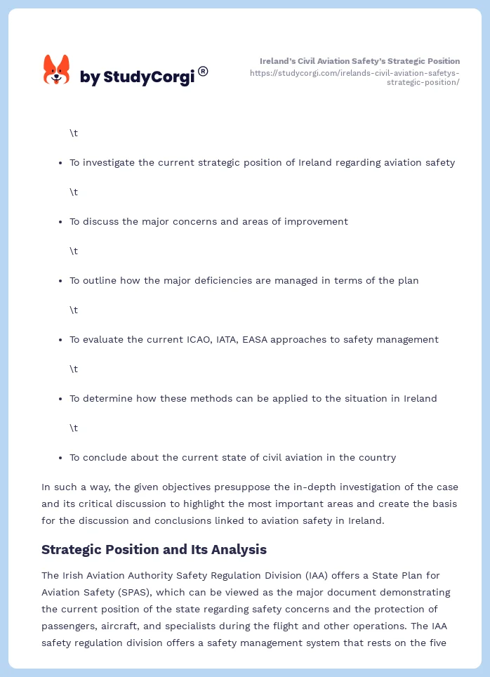 Ireland’s Civil Aviation Safety’s Strategic Position. Page 2