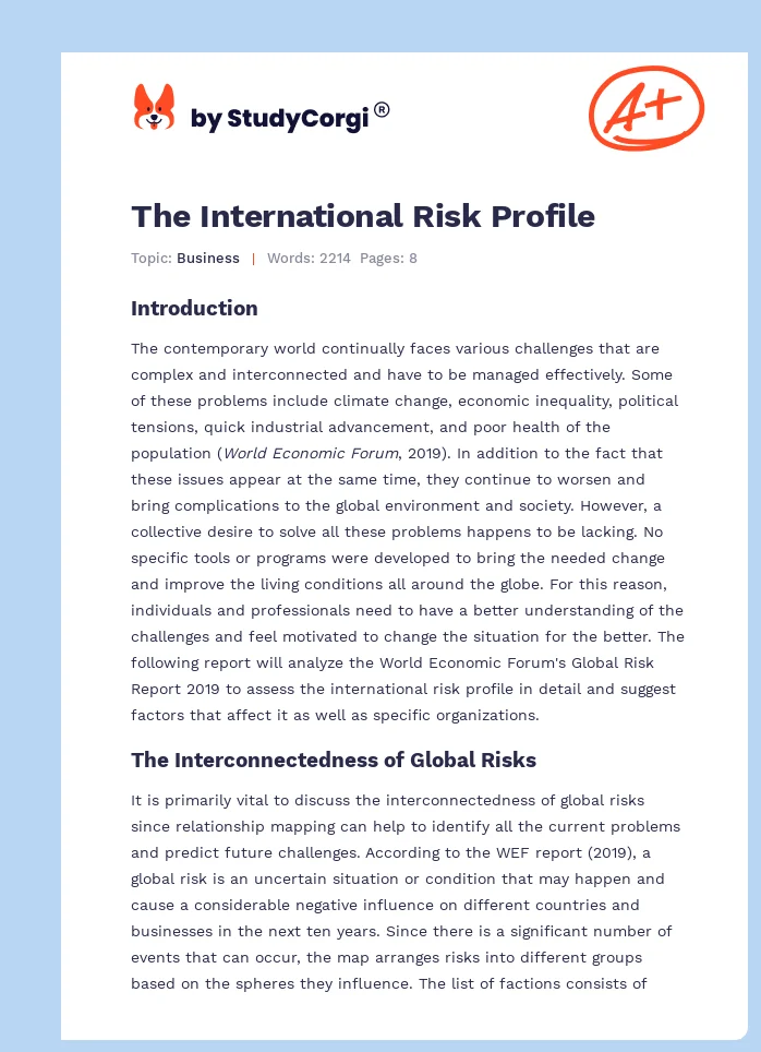 The International Risk Profile. Page 1