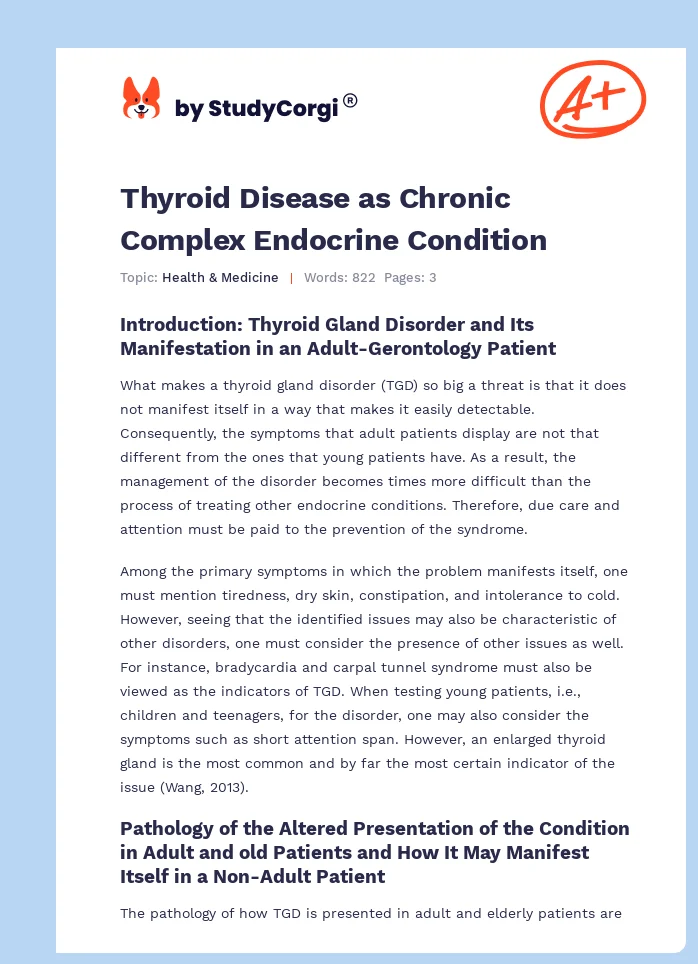 Thyroid Disease as Chronic Complex Endocrine Condition. Page 1
