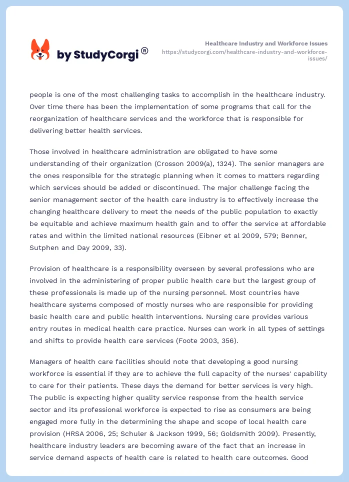 Healthcare Industry and Workforce Issues. Page 2