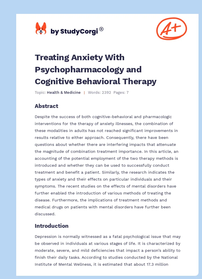 Treating Anxiety With Psychopharmacology and Cognitive Behavioral Therapy. Page 1