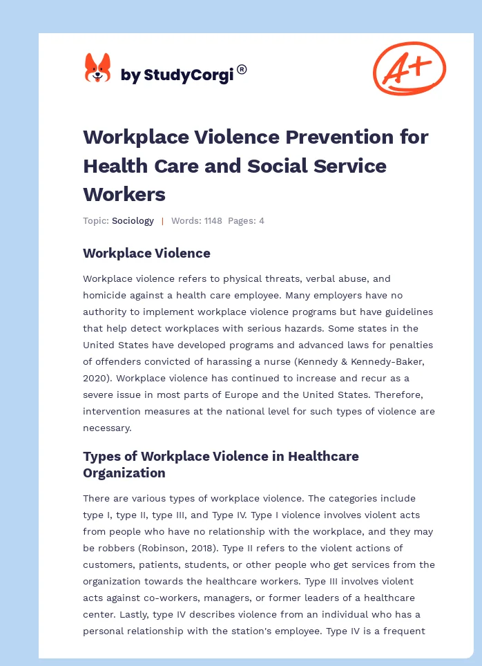 Workplace Violence Prevention for Health Care and Social Service Workers. Page 1