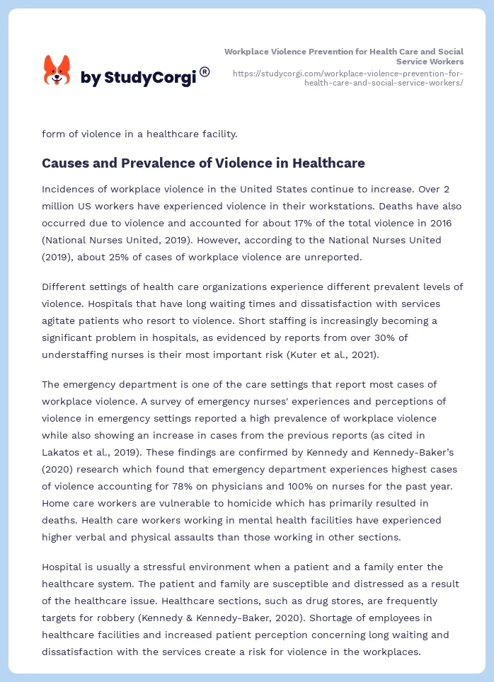 Workplace Violence Prevention for Health Care and Social Service Workers. Page 2