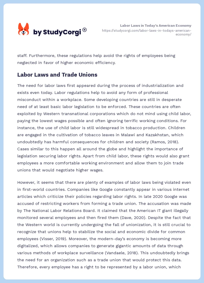 Labor Laws in Today’s American Economy. Page 2