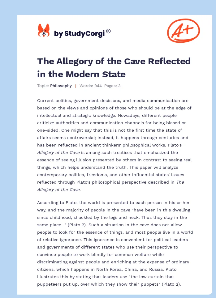 The Allegory of the Cave Reflected in the Modern State. Page 1