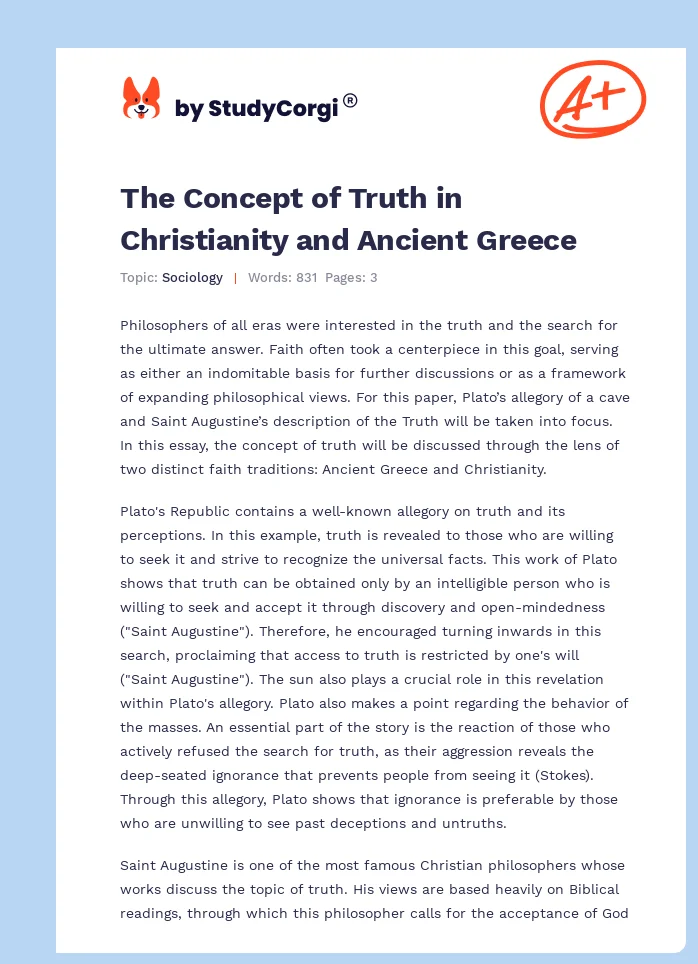 The Concept of Truth in Christianity and Ancient Greece. Page 1