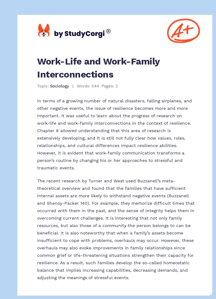 Work-Life and Work-Family Interconnections. Page 1