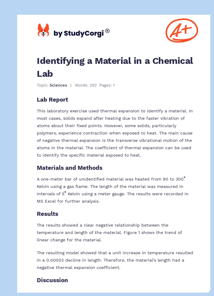 Identifying a Material in a Chemical Lab. Page 1