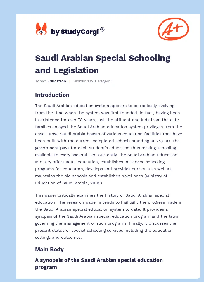 Saudi Arabian Special Schooling and Legislation. Page 1