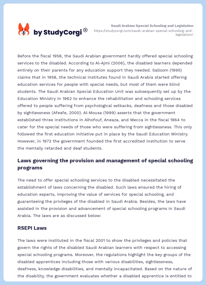 Saudi Arabian Special Schooling and Legislation. Page 2