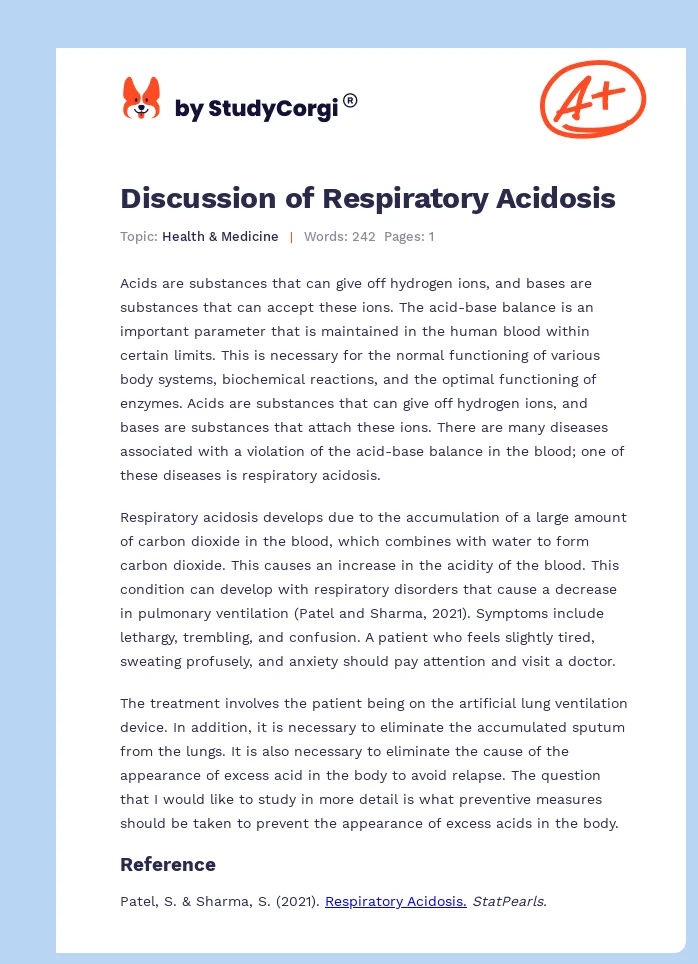 Discussion of Respiratory Acidosis. Page 1