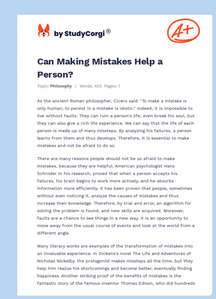 Can Making Mistakes Help a Person?. Page 1