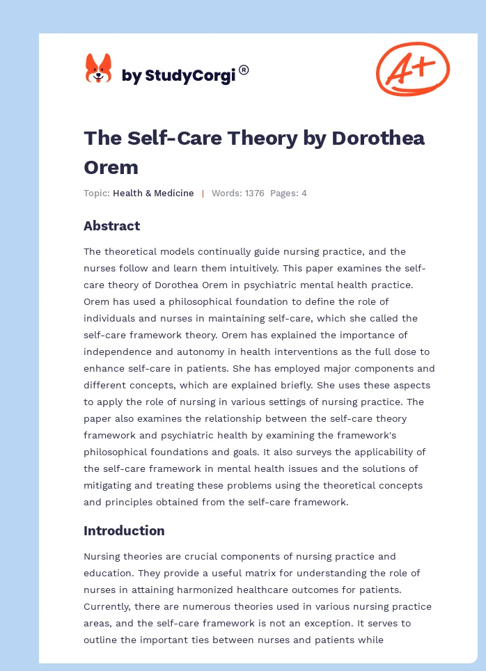 The Self-Care Theory by Dorothea Orem. Page 1