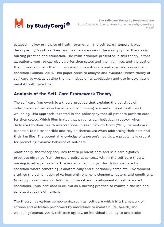 The Self-Care Theory by Dorothea Orem. Page 2