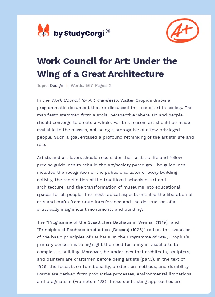 Work Council for Art: Under the Wing of a Great Architecture. Page 1