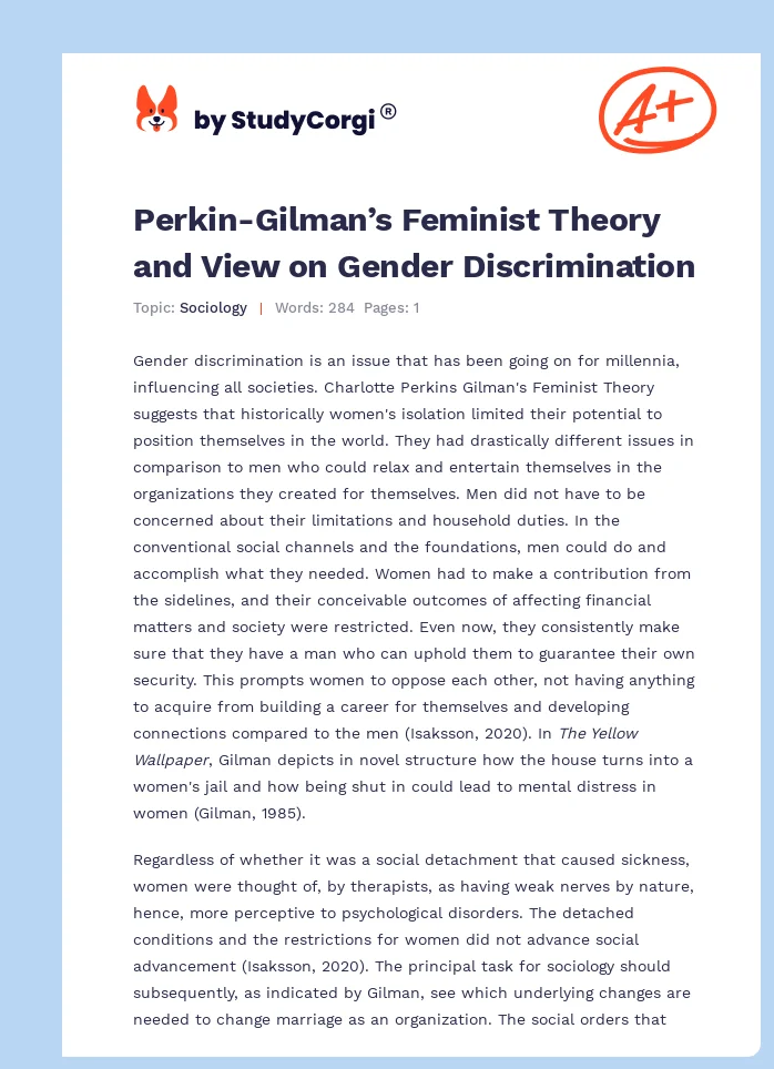 Perkin-Gilman’s Feminist Theory and View on Gender Discrimination. Page 1