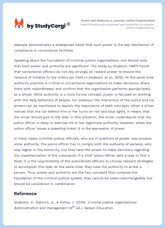 Power and Authority in Juvenile Justice Organizations. Page 2
