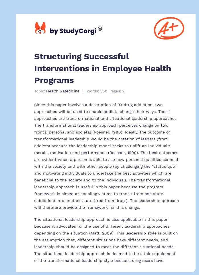 Structuring Successful Interventions in Employee Health Programs. Page 1