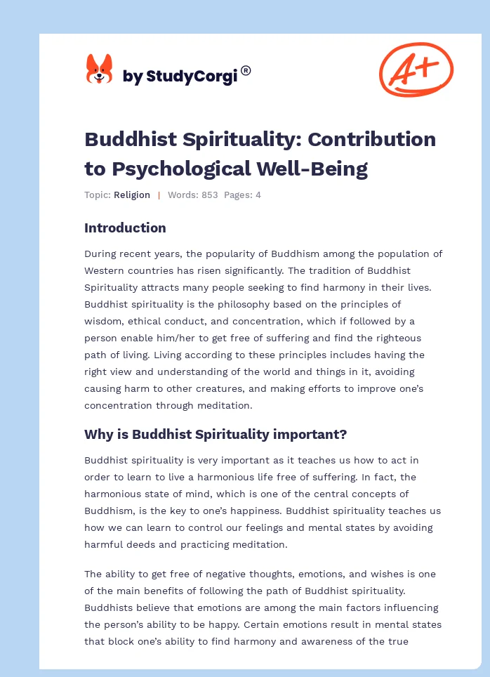 Buddhist Spirituality: Contribution to Psychological Well-Being. Page 1