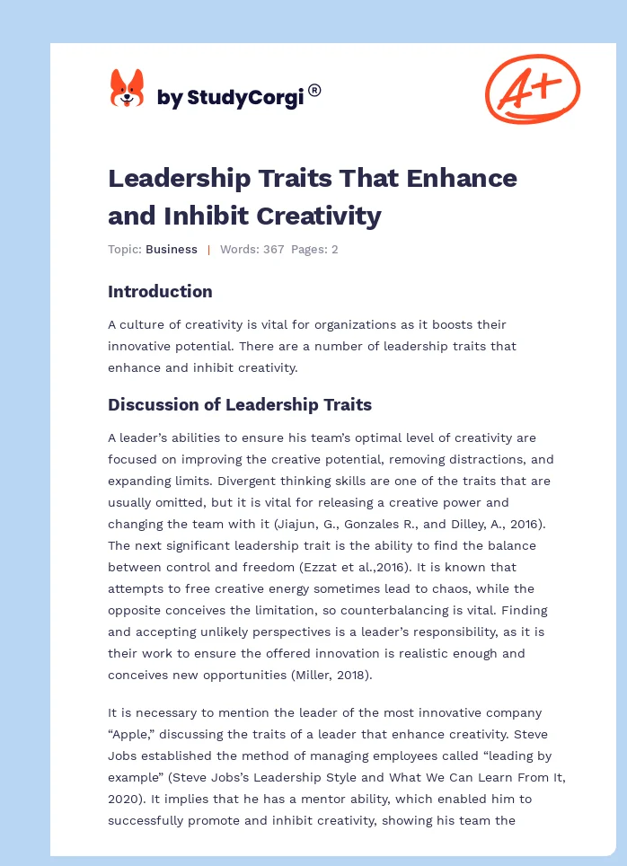 Leadership Traits That Enhance and Inhibit Creativity. Page 1