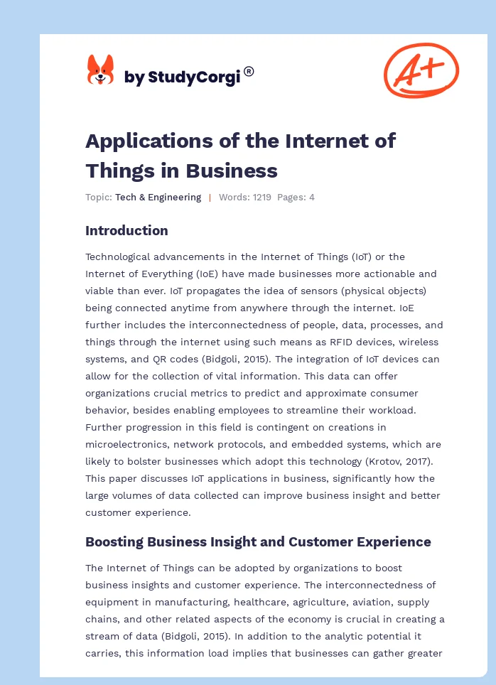 Applications of the Internet of Things in Business. Page 1