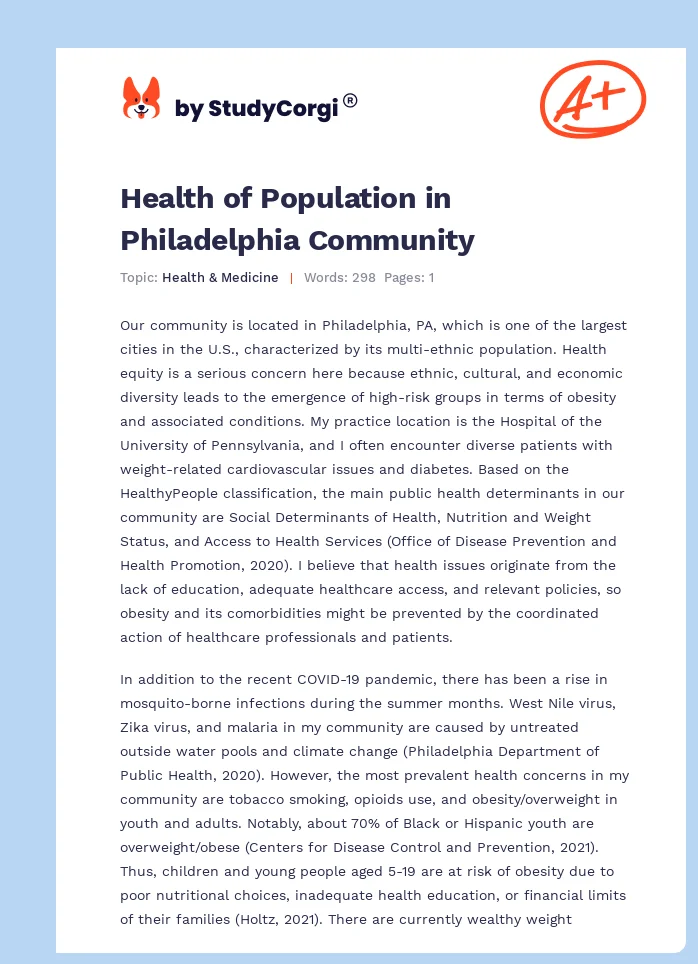Health of Population in Philadelphia Community. Page 1