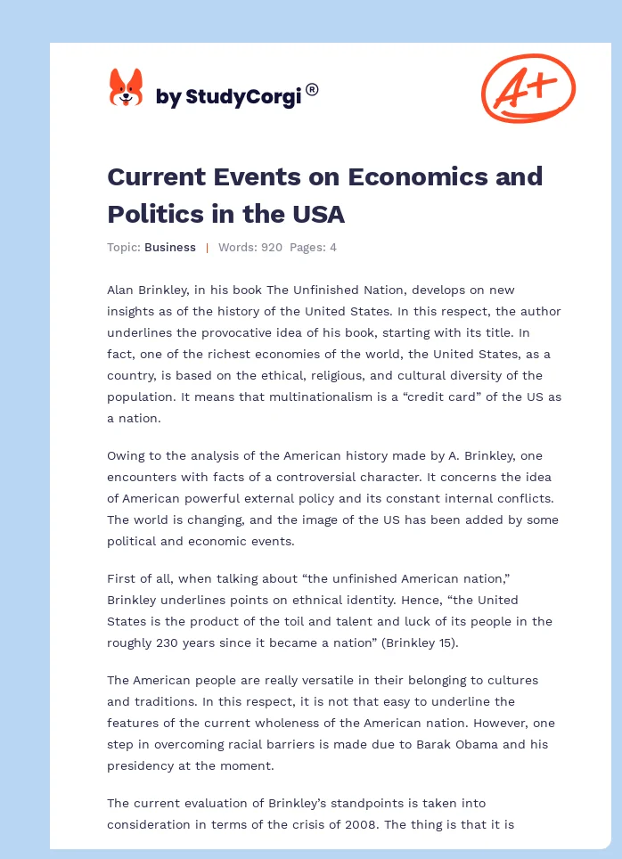 Current Events on Economics and Politics in the USA. Page 1