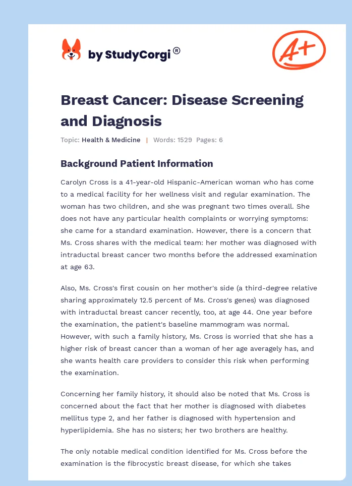 Breast Cancer: Disease Screening and Diagnosis. Page 1