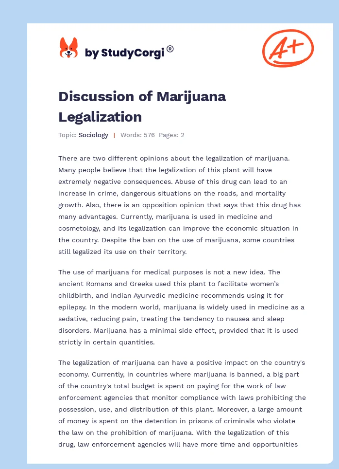 Discussion of Marijuana Legalization. Page 1