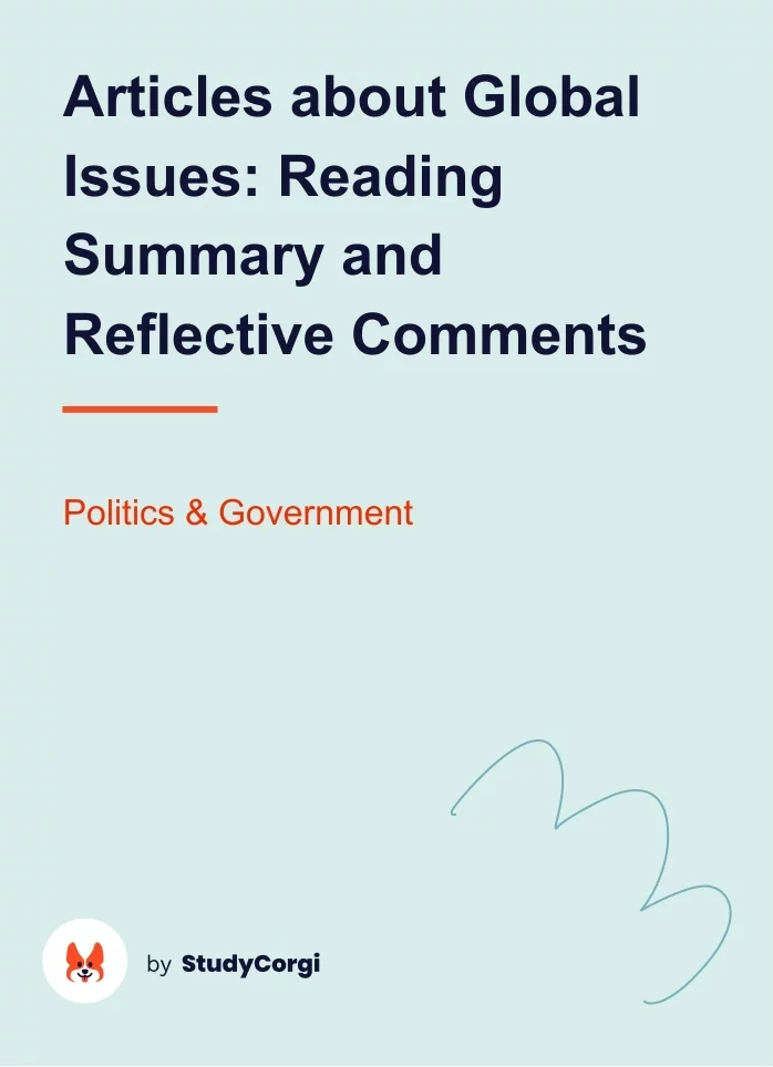 Articles about Global Issues: Reading Summary and Reflective Comments. Page 1