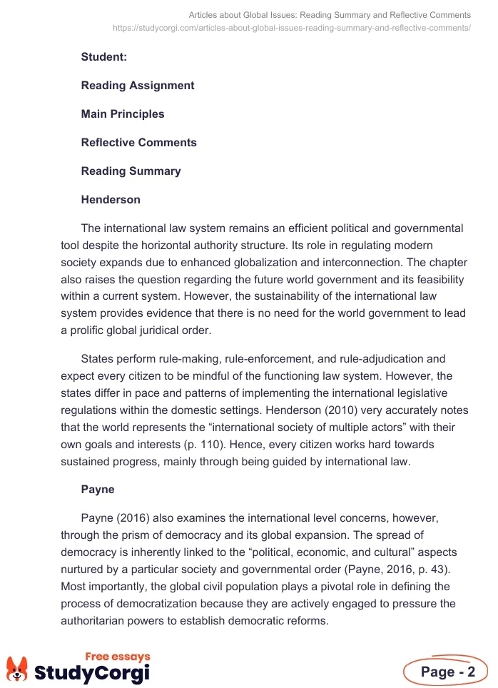 Articles about Global Issues: Reading Summary and Reflective Comments. Page 2