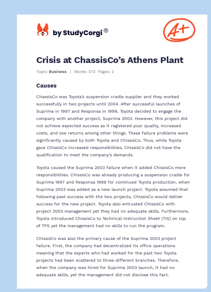 Crisis at ChassisCo’s Athens Plant. Page 1