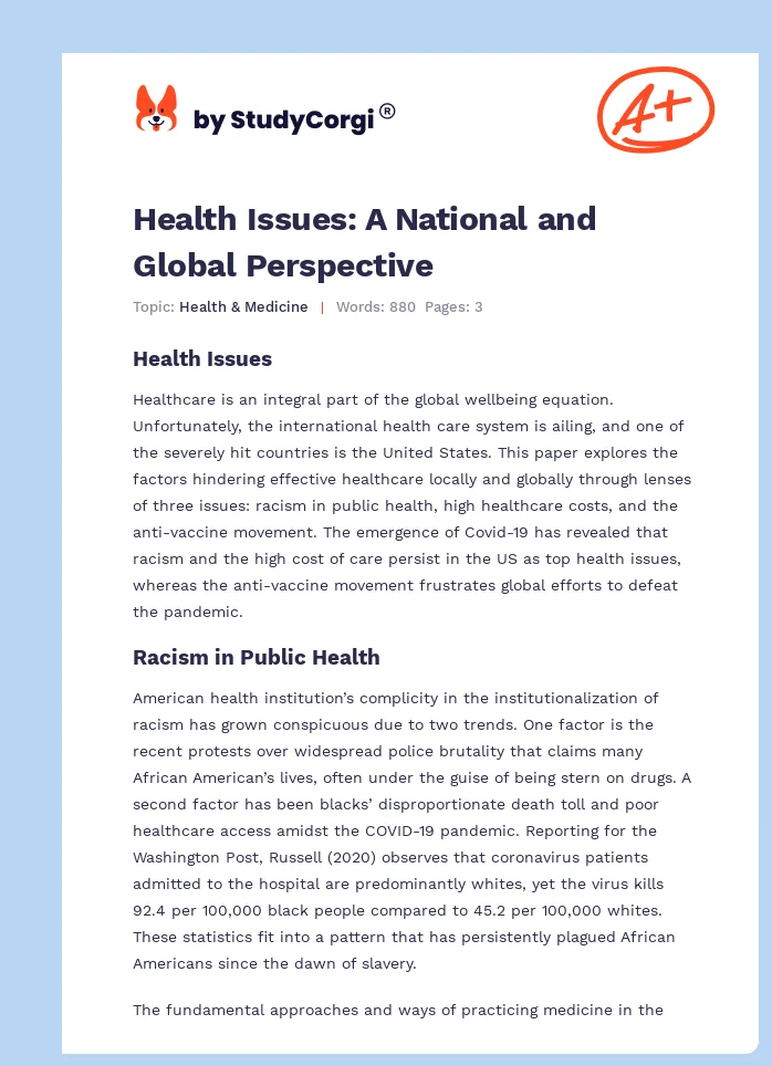 Health Issues: A National and Global Perspective. Page 1