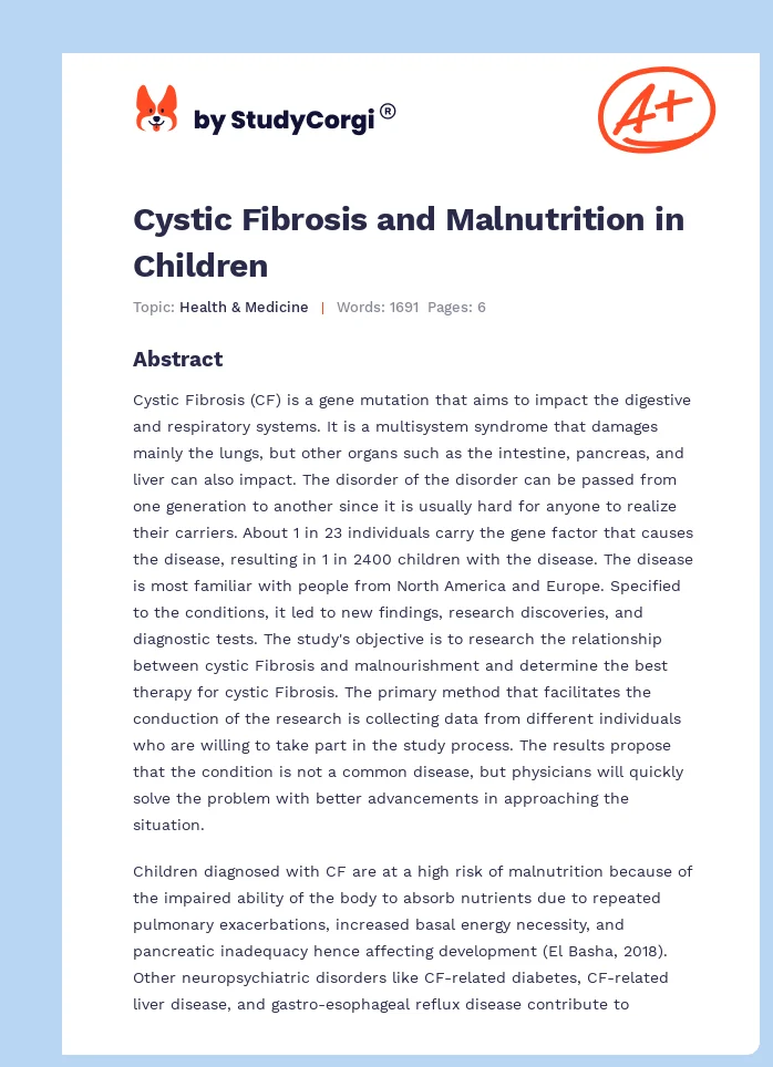 Cystic Fibrosis and Malnutrition in Children. Page 1