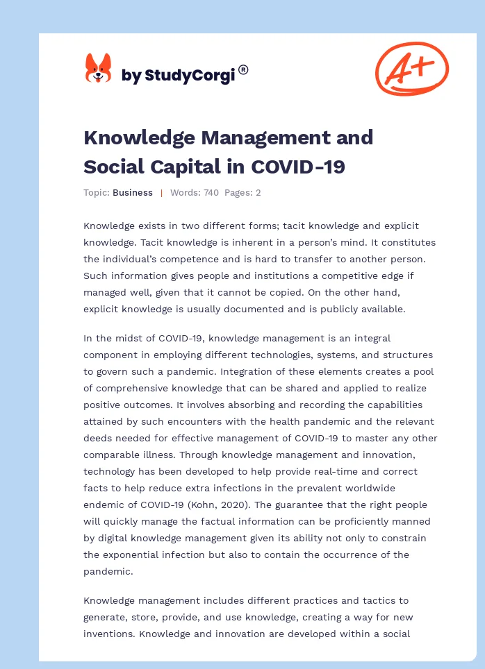 Knowledge Management and Social Capital in COVID-19. Page 1
