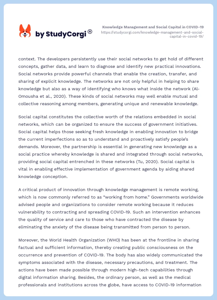 Knowledge Management and Social Capital in COVID-19. Page 2