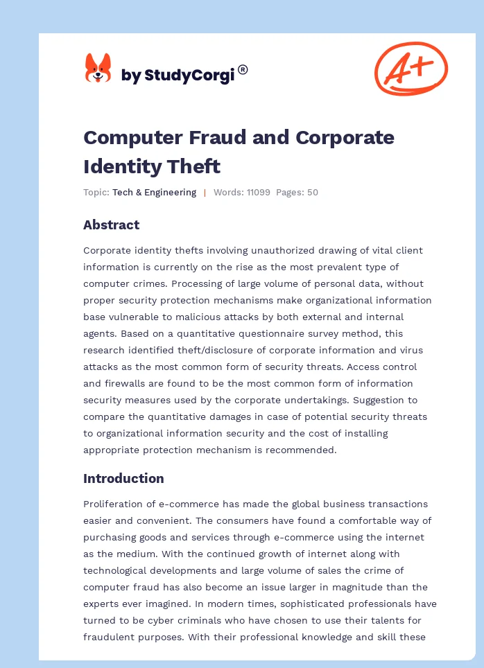 Computer Fraud and Corporate Identity Theft. Page 1