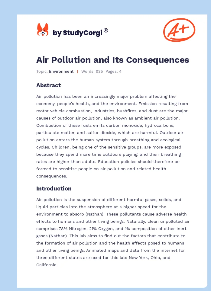 Air Pollution and Its Consequences. Page 1