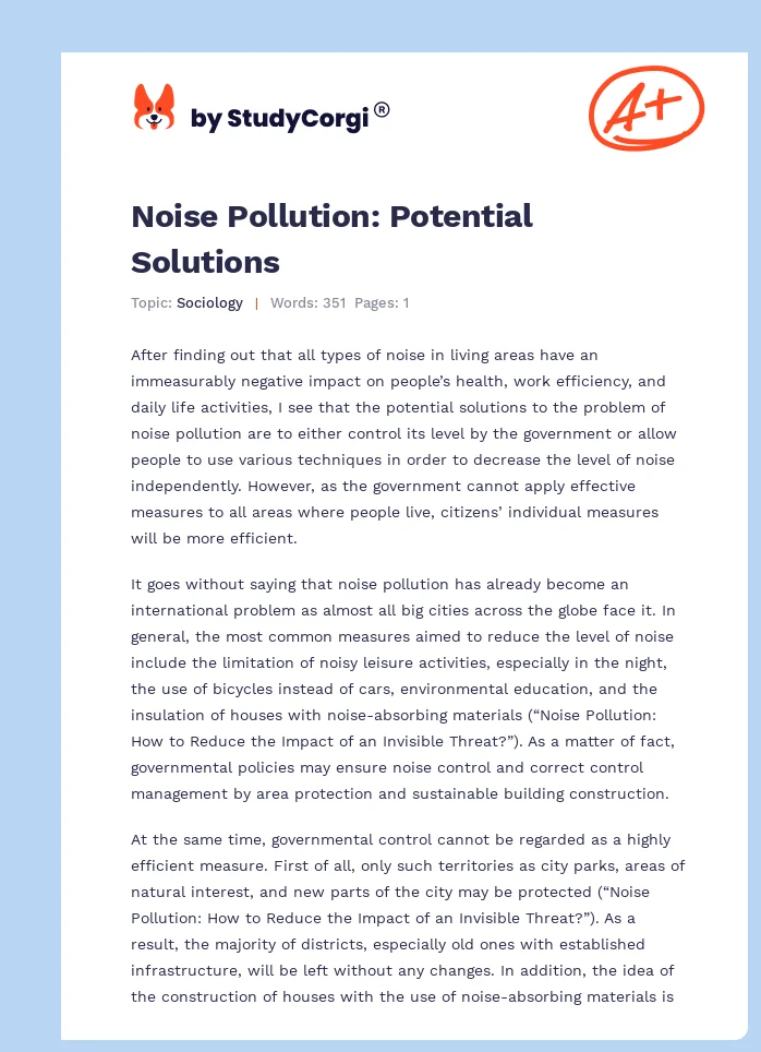 Noise Pollution: Potential Solutions. Page 1