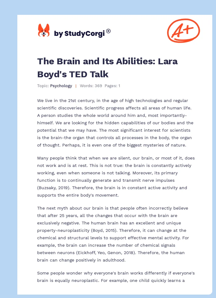 The Brain and Its Abilities: Lara Boyd's TED Talk. Page 1