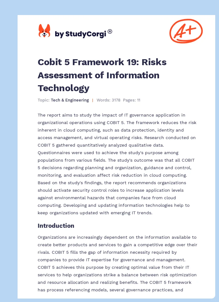 Cobit 5 Framework 19: Risks Assessment of Information Technology. Page 1