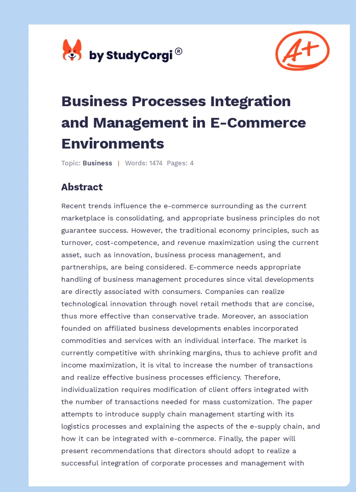 Business Processes Integration and Management in E-Commerce Environments. Page 1