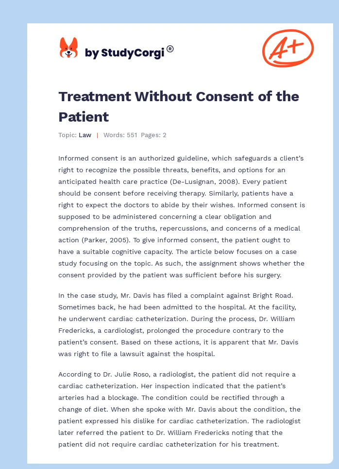 Treatment Without Consent of the Patient. Page 1