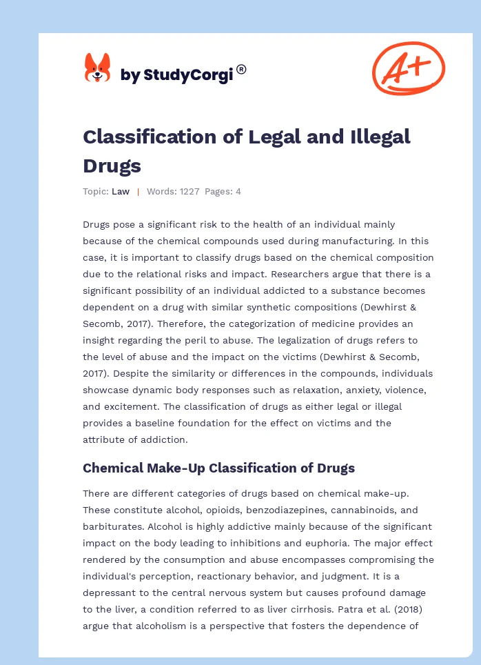 Classification of Legal and Illegal Drugs. Page 1