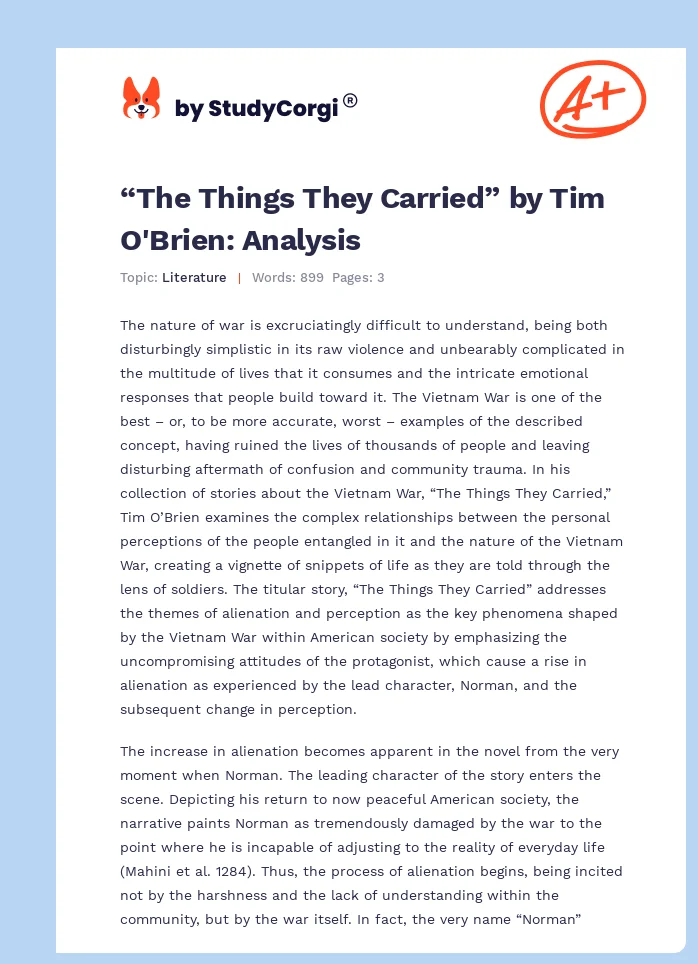 “The Things They Carried” by Tim O'Brien: Analysis. Page 1