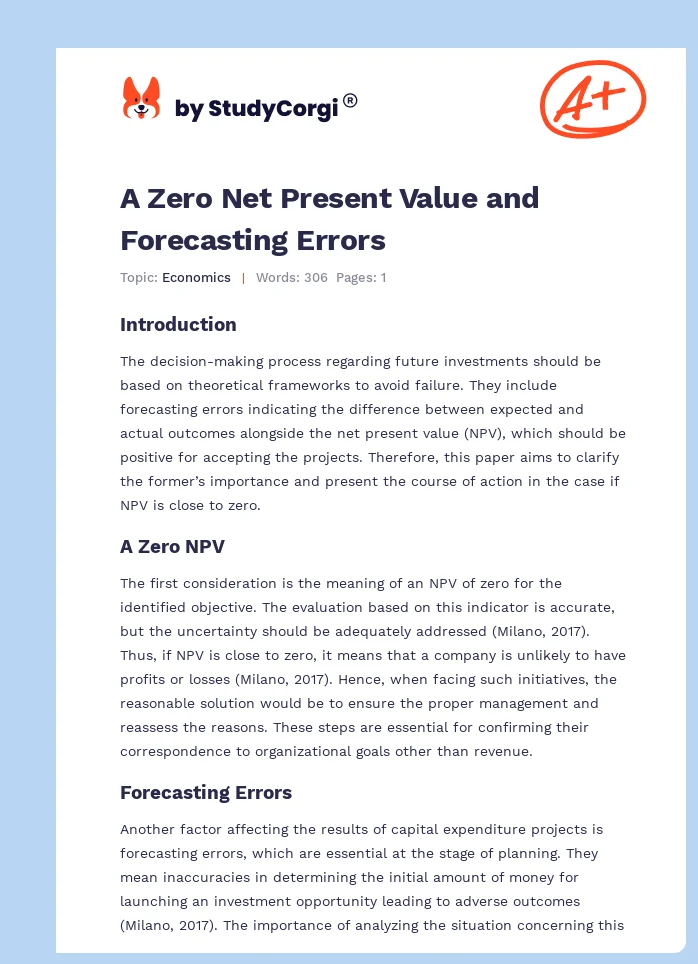 A Zero Net Present Value and Forecasting Errors. Page 1