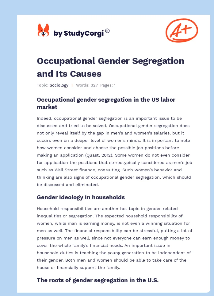 Occupational Gender Segregation and Its Causes. Page 1