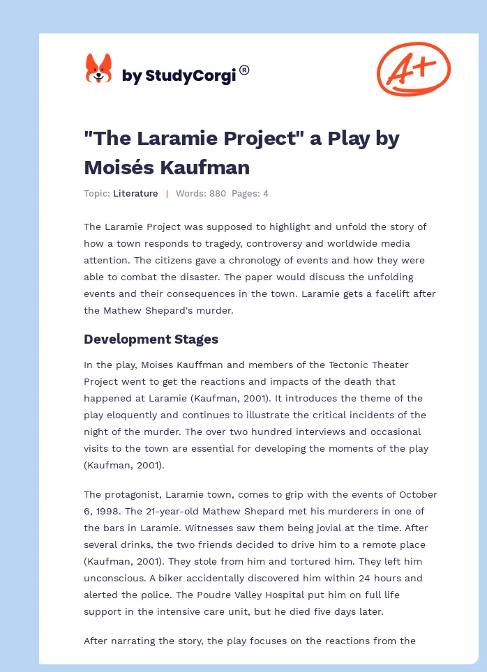 "The Laramie Project" a Play by Moisés Kaufman. Page 1